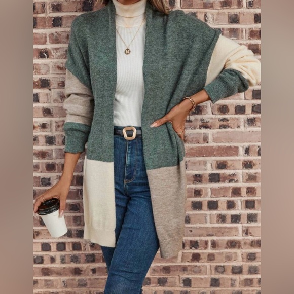 SHEIN Sweaters - SHEIN | Color Block Drop Shoulder Open Front Cardigan